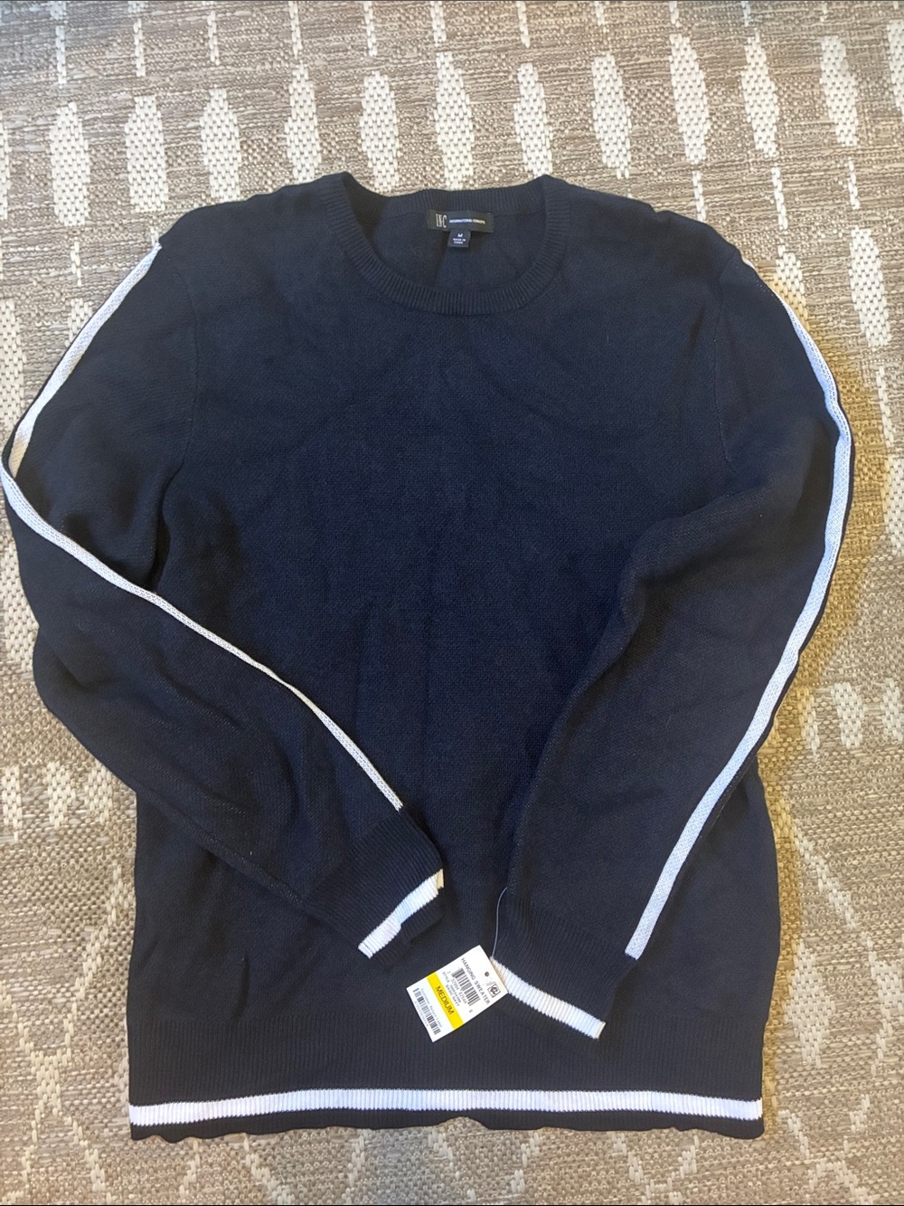 INC International Concepts Navy Crewneck Sweater with White Trim NWT